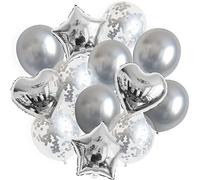 Ballons Coeurs Etoiles Fête Anniversaire Décoration Hélium Feuilles Confettis Set, couleur:Argent