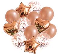 Ballons Coeurs Etoiles Fête Anniversaire Décoration Hélium Feuilles Confettis Set, couleur:Rose