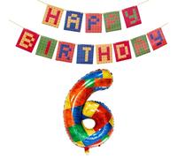 Ballons colorés en aluminium de 32 pouces avec un drapeau de briques de construction pour les fêtes d'anniversaire et les décorations de fête (numéro 6)