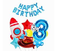 Ballons colorés en latex et aluminium sur le thème des jouets avec chapeau de cowboy fusée, bannière « Happy Birthday » pour enfants, décorations de fête d'anniversaire pour 3e anniversaire