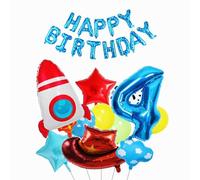 Ballons colorés en latex et aluminium sur le thème des jouets avec chapeau de cowboy fusée, bannière « Happy Birthday » pour enfants, décorations de fête d'anniversaire pour 4e anniversaire
