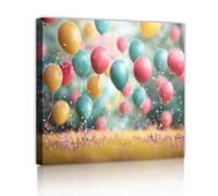 Ballons colorés Toile Art mural Bleu Rose Jaune Toile Images Impressions d’œuvres d’art pour Salon Maison Chambre Cuisine Salle à manger Décor 60x60cm Cadre intérieur