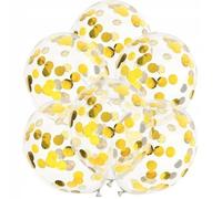 Ballons confettis - Décoration de fête - 30 cm - Transparent - Or - 6 pièces