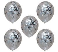 Ballons confettis en or transparents de 12 pouces 5pcs, 30e 40e 50e anniversaire décorations de fête avec paillettes (Argent 50)