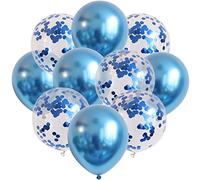 Ballons confettis métalliques 10 pièces - 30 cm de Chrome Ballons en Latex pour Anniversaire, Mariage, décoration de fête, Couleur:Bleu