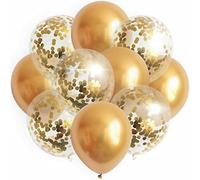 Ballons confettis métalliques 10 pièces - 30 cm de Chrome Ballons en Latex pour Anniversaire, Mariage, décoration de fête, Couleur:Or