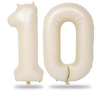 Ballons crème en forme de chiffre 10 pour décoration de 10e anniversaire, 101,6 cm - Ballons à l'hélium en forme de chiffres 1 et 0 pour filles et garçons - Ballons beiges pour 10e anniversaire de