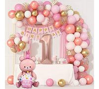 Ballons d'anniversaire 1 an pour fille, décorations d'anniversaire 1 an pour fille, baptême fille, ballons roses anniversaires, décorations