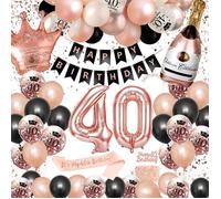 Ballons D'Anniversaire 40 Ans, Décoration Pour Femme Or Rose Et Noir Joyeux Décoration Fête Anniversaire Bannière De Happy Bi[A6]