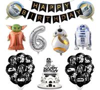 Ballons d'anniversaire 6, 26 pièces décoration d'anniversaire Star Guerre, ballons de fête Star, ballons de fête Yo-d, décoration d'anniversaire d'enfant Wars, bannière Happy Birthday pour décoration