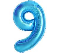 Ballons d'anniversaire 9 ans|Ballon d'aluminium bleu - ballon géant 40" - décoration d'anniversaire 101cm - ballon numéro décoration d'anniversaire - voler avec de l'hélium