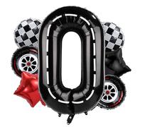Ballons d'Anniversaire de Voiture de Course, 102cm Grands Ballons Numérotés Piste Course avec Étoile Pneu et Ballon à Carreaux Décoration Fête d'Anniversaire sur Thème de Voiture (Numéro 0)