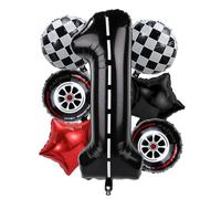 Ballons d'Anniversaire de Voiture de Course, 102cm Grands Ballons Numérotés Piste Course avec Étoile Pneu et Ballon à Carreaux Décoration Fête d'Anniversaire sur Thème de Voiture (Numéro 1)