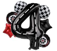 Ballons d'Anniversaire de Voiture de Course, 102cm Grands Ballons Numérotés Piste Course avec Étoile Pneu et Ballon à Carreaux Décoration Fête d'Anniversaire sur Thème de Voiture (Numéro 4)