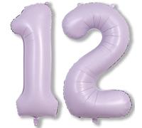 Ballons d'anniversaire en forme de chiffres 12 - 101,6 cm - Mylar géant - Numéro 1 et 2 - Ballons à l'hélium pour filles - 12e anniversaire - Ballons lilas pour femmes - 21e anniversaire - Ballons
