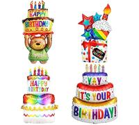 Ballons d'anniversaire Gonflable,Gâteau, Cadeau,Ballons en Papier d'aluminium Happy Birthday Grand,Décoration de fête avec Motif Coloré Pour les Anniversaires des Enfants et des Adultes-4pc