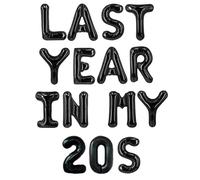 Ballons d'anniversaire « Last Year in My 20s » - Ballons noirs en aluminium - Décorations pour 29e anniversaire pour femme et homme