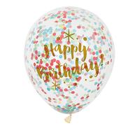 Generique - 6 Ballons en Latex Happy Birthday confettis Multicolores 30 cm