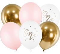 Ballons d'anniversaire Pastel rose pâle blanc or rose 30cm 5 pièces