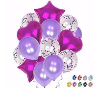 Ballons d'anniversaire violets avec étoiles et coeurs en aluminium de 45 cm et ballons avec confettis et lisses de 30 cm pour décoration d'anniversaire, fête des enfants, mariage, anniversaire, remise