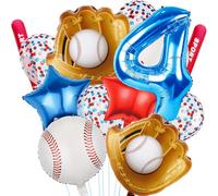 Ballons de baseball, ballons en forme de chiffre bleu, gants de chauve-souris, étoile rouge et bleue, fournitures de fête sur le thème du sport, décorations de fête d'anniversaire (baseball-04)