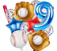 Ballons de baseball, ballons en forme de chiffre bleu, gants de chauve-souris, étoile rouge et bleue, fournitures de fête sur le thème du sport, décorations de fête d'anniversaire (baseball-09)