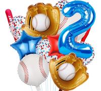 Ballons de baseball, ballons en forme de chiffre bleu, gants de chauve-souris, étoile rouge et bleue, fournitures de fête sur le thème du sport, décorations de fête d'anniversaire (baseball-02)