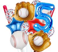 Ballons de baseball, ballons en forme de chiffre bleu, gants de chauve-souris, étoile rouge et bleue, fournitures de fête sur le thème du sport, décorations de fête d'anniversaire (baseball-05)