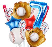 Ballons de baseball, ballons en forme de chiffre bleu, gants de chauve-souris, étoile rouge et bleue, fournitures de fête sur le thème du sport, décorations de fête d'anniversaire (baseball-07)