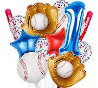 Ballons de baseball, ballons en forme de chiffre bleu, gants de chauve-souris, étoile rouge et bleue, fournitures de fête sur le thème du sport, décorations de fête d'anniversaire (baseball-01)