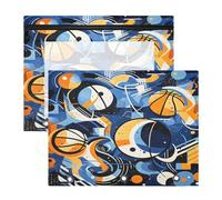 Ballons De Basket Aquarelle Oeuvre Trousses à Crayons Transparentes pour Chevet,Compatibles avec les Classeurs à 3 Anneaux(2 Pack)