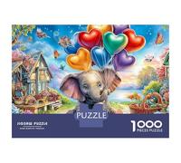Ballons de Coeur éléphant Puzzle 1000 Pièces éléphant with Balloons & Castle Puzzle À Découpe Précise en Papier, Jeu Calme Et Stimulant pour La Maison 52x38cm/1000pcs