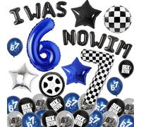Ballons de décoration d'anniversaire pour 6 7 ans, décoration | Bleu Noir 6 7 Meme Thème I was 6 Now I'm 7 Decoration Foil Number 6 7 Ballon, Funny 6 7 Party Supplies for Boys