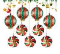 Ballons De Fête De Noël | 9 Pièces Décorations Thème Rouge Vert Or - Ballons Candy Foil Suspendables En Forme De Boule,Pour la décoration de maison, fête de Noël, célébration scolaire,