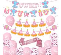 Ballons de fête prénatale pour fille - Guirlande d'éléphant rose pour future maman - Ballons confettis pour révélation du sexe - Bannière de fête prénatale pour filles