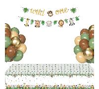 Ballons de fête thème bois brun et vert, ballons de fête vert sauge, brun et or, décorations de douche, décorations d'anniversaire "Wild One", idées de gender reveal neutre sur le thème de la forêt et