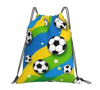 Ballons De Football Drapeau du Brésil Sac De Rangement Randonnée Sacs À Cordon Unisexe Sac De Natation pour PE École Hommes 36X42Cm