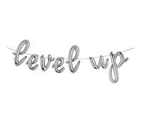 Ballons de jeu vidéo multicolores de 40,6 cm pour garçon - Ballons de jeu pour jeu sur fête d'anniversaire - Bannière « Happy Birthday » - Taille L - Argenté