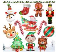 Ballons de Noël, 12 Pièces Ballons en Aluminium de Noël pour Décorations de Fête, Père Noel Hélium Ballon, Renne Ballon de Noel