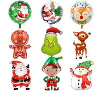 Ballons de Noël, 9 Pièces Ballons en Aluminium de Noël, Ballon de Père Noel, Bonhomme de Neige, Renne, Ballon Hélium Noël, Décoration de Fête de Noël