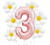 Ballons décoratifs d'anniversaire en forme de marguerite - 101,6 cm - Mylar or rose en forme de chiffre 3 - ballons pour décoration de fête d'anniversaire