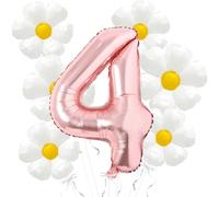 Ballons décoratifs d'anniversaire en forme de marguerite - 101,6 cm - Mylar or rose en forme de chiffre 4 - Ballons marguerites pour décoration de fête d'anniversaire