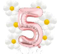 Ballons décoratifs d'anniversaire en forme de marguerite - 101,6 cm - Mylar or rose en forme de chiffre 5 - Ballons pour décoration de fête d'anniversaire