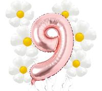 Ballons décoratifs d'anniversaire en forme de marguerite - 101,6 cm - Mylar or rose en forme de chiffre 9 - Ballons pour décoration de fête d'anniversaire