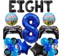 Ballons décoratifs d'anniversaire pour jeux vidéo - Ensemble de décoration pour 8e anniversaire avec manette de jeu - Ballon géant en aluminium en forme de chiffre - Fournitures de fête à thème pour