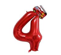 Ballons décoratifs de fête pompiers en forme de camion de pompiers en forme de chiffre 4 pour fournitures de fête d'anniversaire de 4e anniversaire - grand ballon en aluminium à l'hélium (rouge 4)