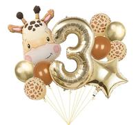 Ballons décoratifs en forme de girafe en aluminium en forme de chiffre 3 dans la jungle Safari - Ballons décoratifs pour fête d'anniversaire pour bébé de 3 ans (chiffre 3)