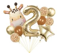 Ballons décoratifs en forme de girafe en aluminium pour bébé de 2 ans - Motif safari de la jungle (chiffre 2)