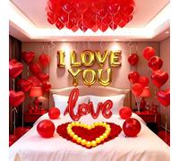 Ballons décoratifs « I Love You » pour la Saint-Valentin, ballons rouges et dorés avec cœur pétales de rose artificiels, 24 bougies LED sans flamme pour mariage, anniversaire de mariage, demande en
