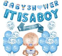 Ballons décoratifs pour fête prénatale garçon - Bannière de ballons à confettis bleus « It is a Boy Balloons Mummy to Be » - Décoration de fête pour garçon